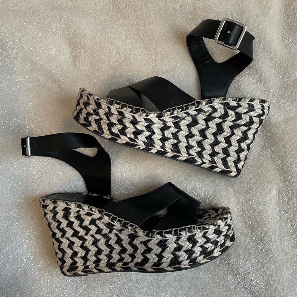 Sigerson Morrison "Smarien" Leather Wrap Ankle Espadrille Platform Wedges ✨